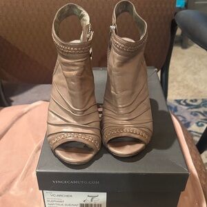 Vince Camuto Women's Brown Peep-Toe Heeled Boots